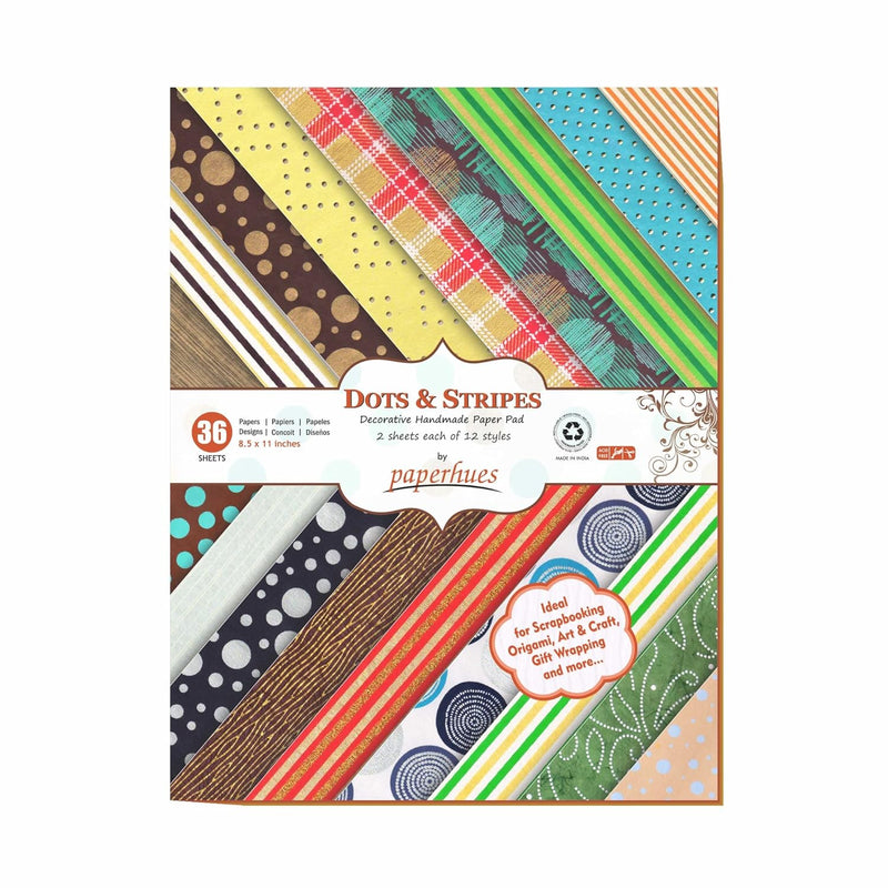 Dots & Stripes Collection Handmade Scrapbook Paper 8.5X11" Pad 36 Sheets