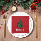 50Pcs Christmas Napkins - Tree And Merry 3-Ply Disposable Paper Luncheon For Party Supplies Tableware - 6.5 X 6.5 In