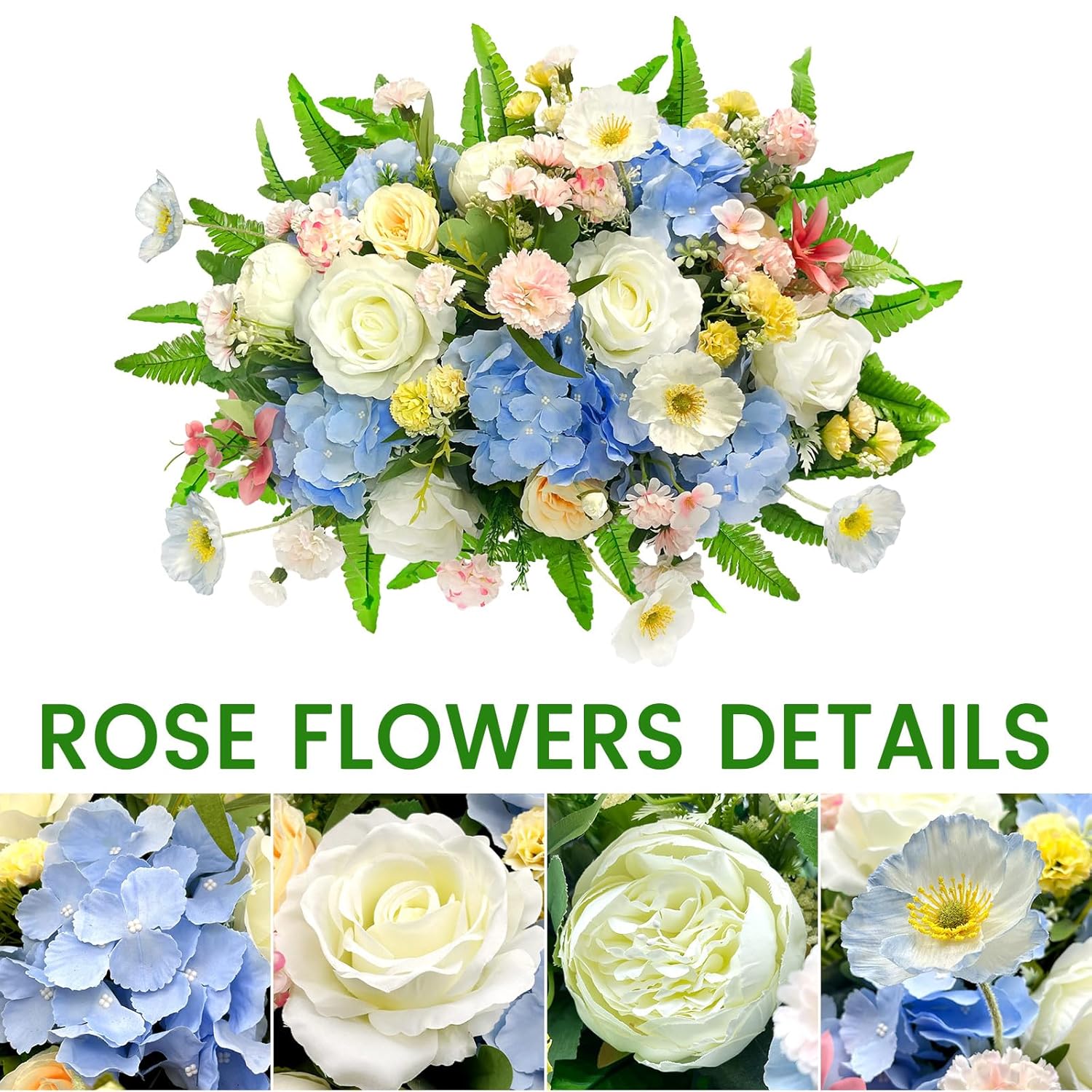 Artificial Cemetery Flowers For Grave Blue White Headstone Flower Saddle Outdoor Sympathy Memorial Rose Flowers Saddle For Gavesite