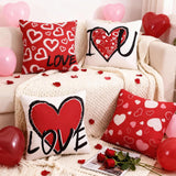 4Pcs Valentines Throw Pillow Covers 18X18 Inch Linen Pillow Case With Red Heart Love Square Cushion Covers For Home Sofa Bed