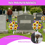 Artificial Cemetery Flowers For Grave,Set Of 2 Artificial Rose Sunflower Bouquet Graveyard Memorial Flowers For Outdoor Grave Decorations ? (Purple)