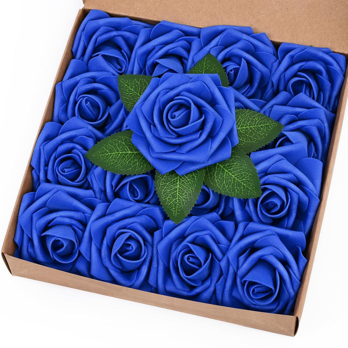 16Pcs Artificial Flowers Fake Roses With Stems, Royal Blue Boxed Foam Roses For Diy Bouquets Centerpieces Wedding Party Arrangement Bridal Shower Decor