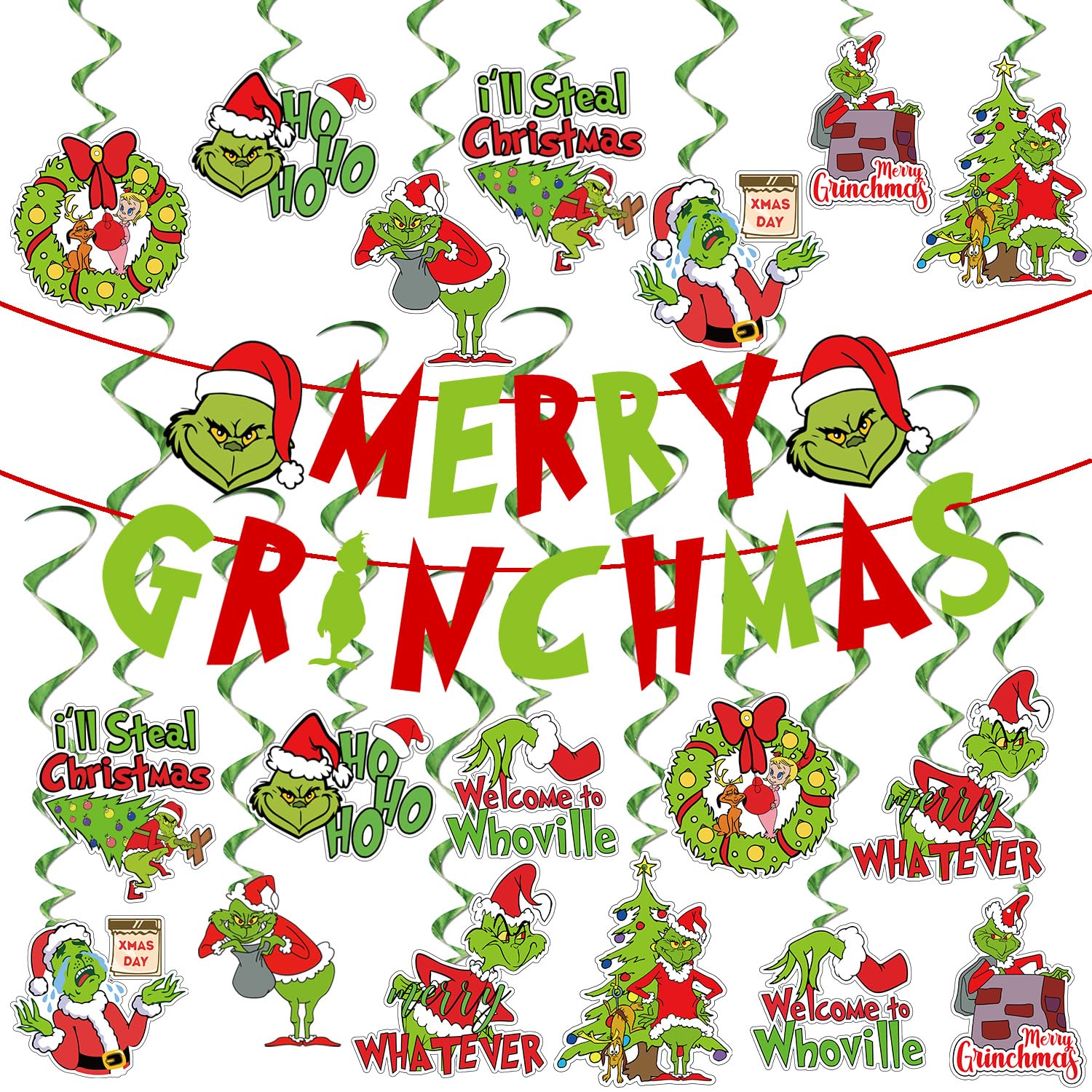 Christmas Party Decorations - 38Pcs Red Green Hanging Swirls Foil Swirl Ceiling Hanging Decorations Merry Christmas Banner For Xmas Holiday Baby Shower Birthday Supplies