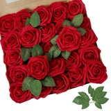 Artificial Flower Dark Red Rose 25Pcs Real Looking Fake Roses W/Stem For Diy Wedding Bouquets Centerpieces Arrangements Party Baby Shower Valentines Day Christmas Tree Decorations