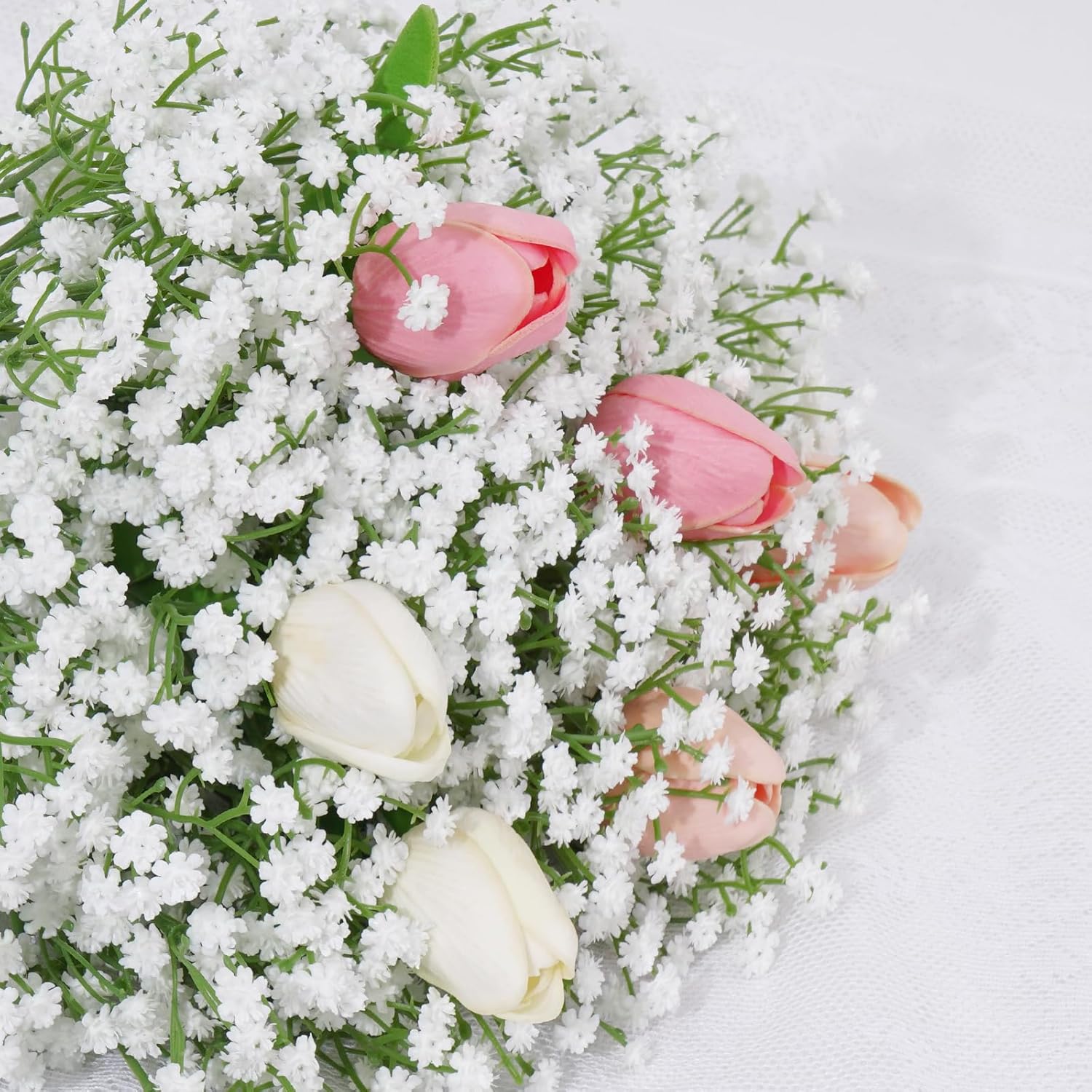 Babys Breath Artificial Flowers, 12 Pcs Long Stem Baby Breath Flowers Artificial Bulk, Real Touch White Fake Babys Breath Gypsophila For Wedding Bouquet Floral Arrangement Home Decor