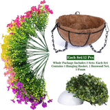 2 Sets Artificial Outdoor Flowers With Hanging Basket, Fake Hanging Plants Set Of 2 Includes 24 Pcs Flowers For Porch, Patio, Garden, Home Decor In Spring Summer (Red, Purple, Yellow, Rose Red)