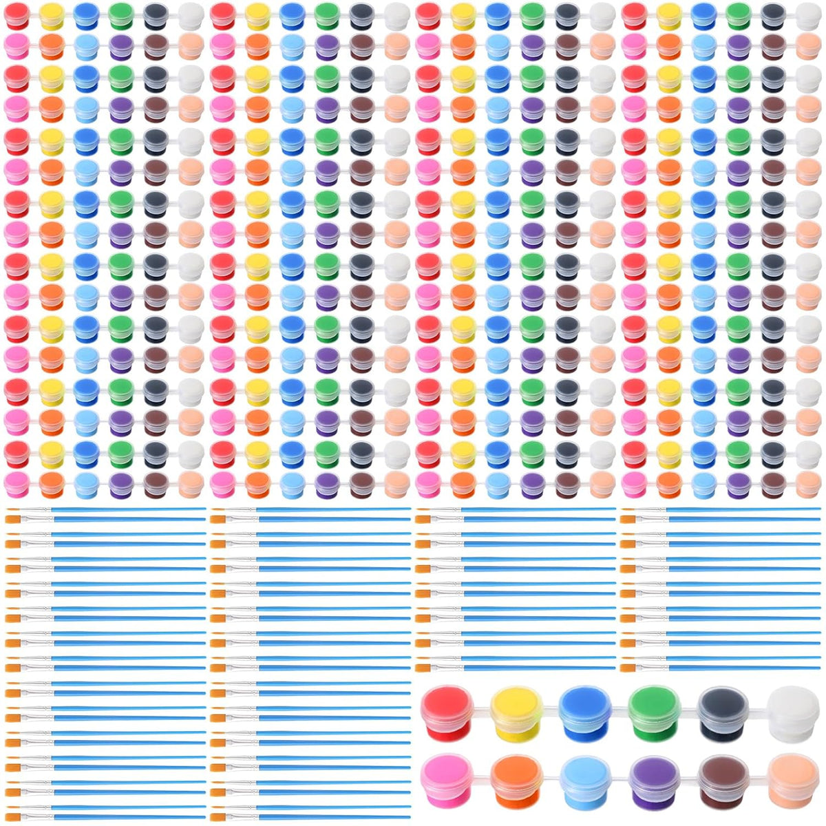 560 Pcs Mini Acrylic Paint Set 40 Set 12 Colors Washable Paint Strips Bulk 40 Flat Brushes 40 Pointed Brushes Valentines Party Gift For Art Birthday Party Favors Craft Supplies(2Ml)