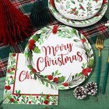 75Pcs Christmas Plates Napkins Watercolor Tableware Set Merry Christmas Disposable Paper Plates Napkins Plants Xmas Dinnerware For Holiday Party Table Supplies