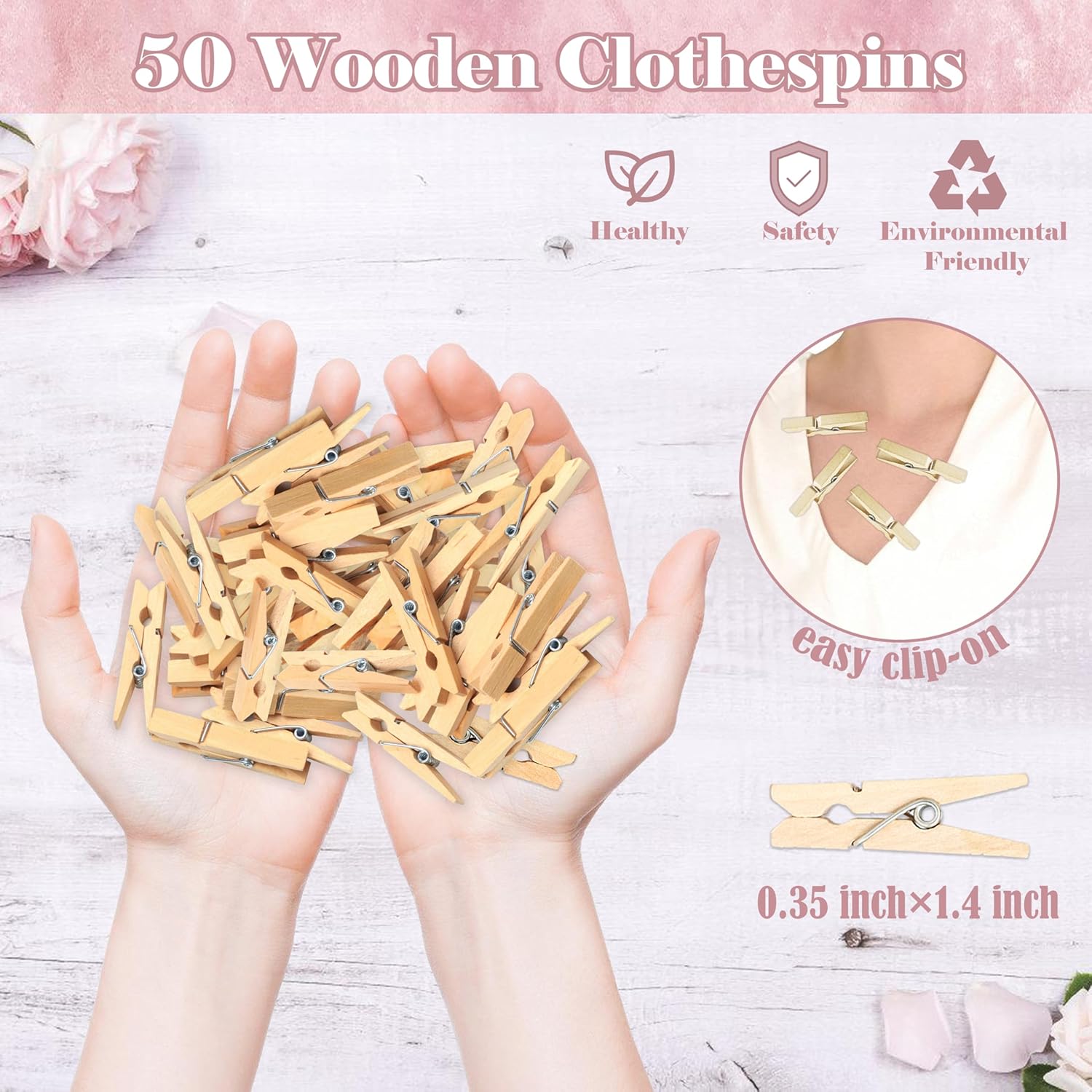 Wildflower Don'T Say Baby Clothespin Game, Pack Of 1 Wooden Tabletop Sign With Stand And 50 Mini Natural Clothespins, Floral Baby Shower Game, Gender Reveal Party Decorations - Qx17