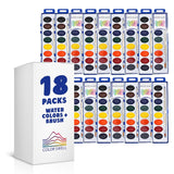 Washable Bulk Watercolors, 18 Pack, 8 Colors, Wood Brush, Classroom Bulk Pack - Bulk Watercolors