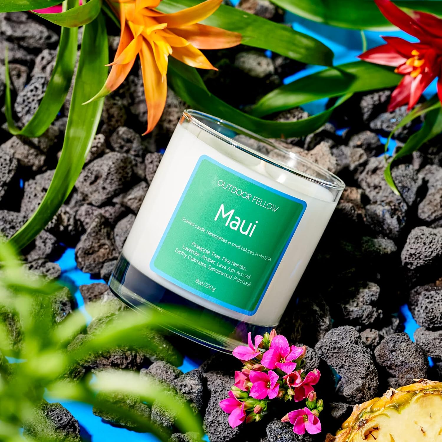 Maui Scented Candle - Tropical Hawaii Candle With Pineapple, Lavender, Amber - Hawaiian Scent With Lava Ash, Sandalwood & Oakmoss Notes - Relaxing Hawaiian Aroma, 8Oz