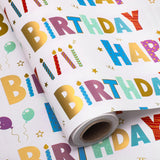 Birthday Wrapping Paper Roll 17 Inch X 33 Feet Colorful Foil Happy Birthday Lettering Candles Gift Wrapping Paper For Baby Shower Holiday Party