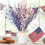 16 Pack Red White And Blue Artificial Flowers 17 Inches 4Th Of July Glitter Sticks Floral Picks Fourth Of July Tree Decorations Stem Branches Ornaments For Vase Independence Day Decor