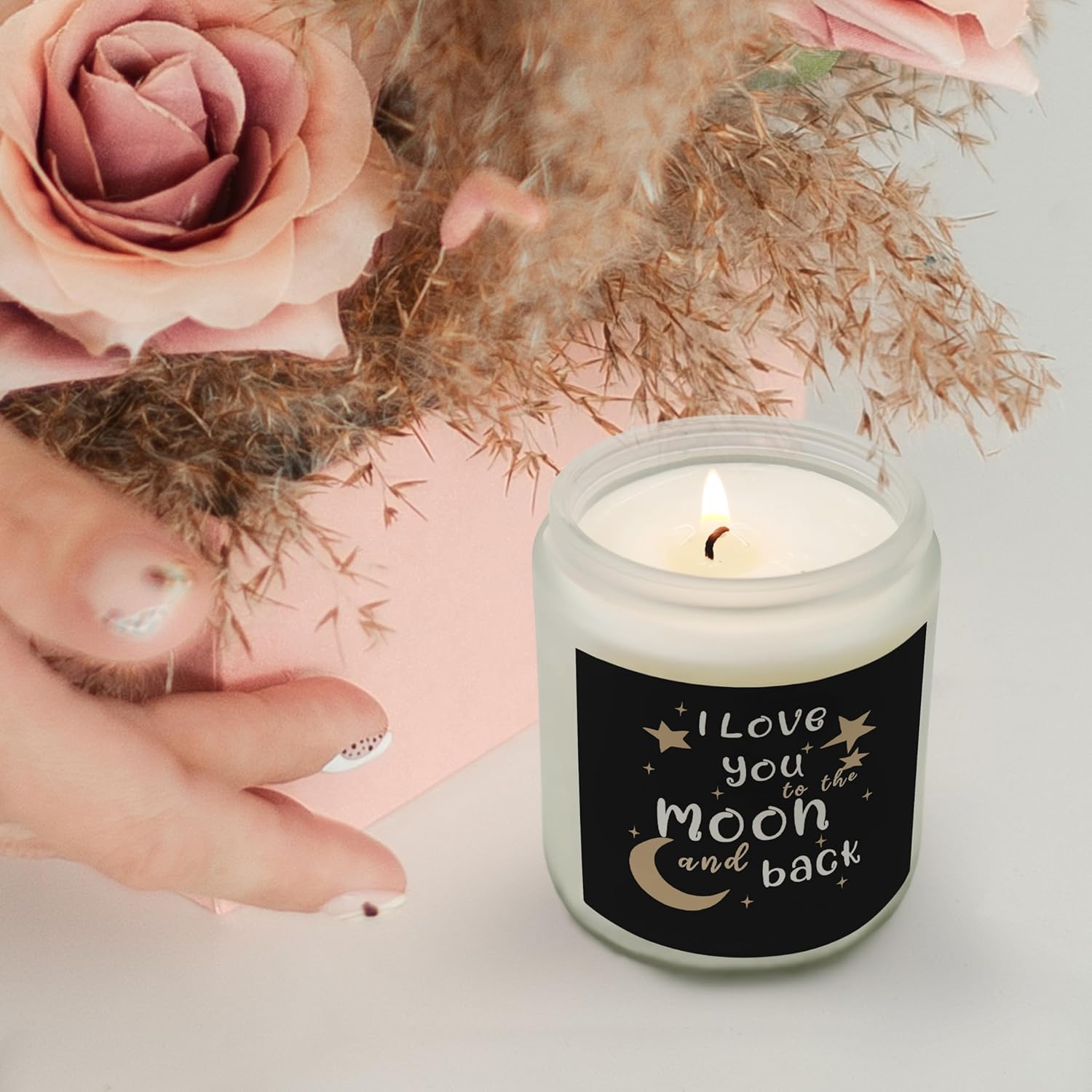 I Love You To The Moon And Back Candle, Valentines Day Candles Gifts For Him Her, Gifts For Boyfriend Girlfriend Soy Candle, Love You Lavender Fragrance Jar Candles For Home Scented