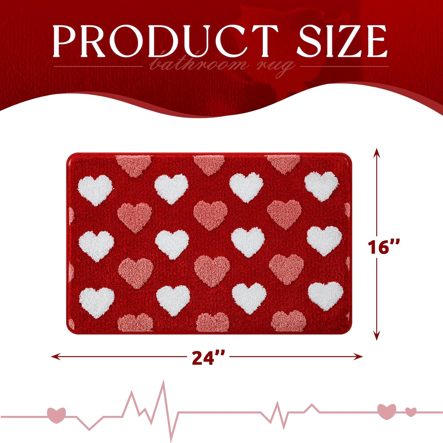 Valentines Bathroom Rug 16X24 Inch, Soft And Absorbent Tufted Love Heart Bath Mat Non Slip Washable, Valentines Day Bathroom Decor Rug Happy Anniversary Decorations
