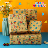 Kraft Birthday Wrapping Paper Roll For Boys Girls Kids Men Women - Reversible Happy Birthday Gift Wrap Paper For Holiday Party - 1 Roll, 17.2 Inch X 33 Feet