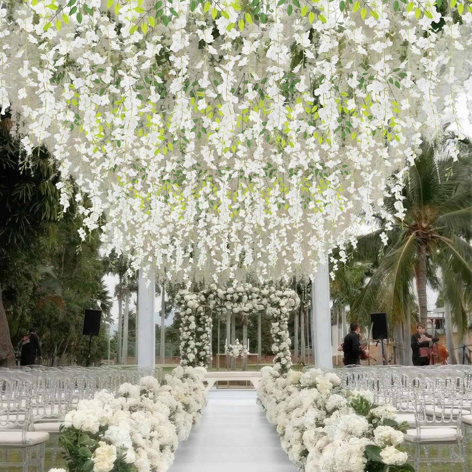 12 Pack Wisteria Hanging Flowers 3.7 Feet Faux Flowers Hanging White Artificial Hanging Flowers Garland Silk Wisteria Vine For Wedding Arch Party Bedroom Backdrop Home Wall Decoration