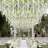 12 Pack Wisteria Hanging Flowers 3.7 Feet Faux Flowers Hanging White Artificial Hanging Flowers Garland Silk Wisteria Vine For Wedding Arch Party Bedroom Backdrop Home Wall Decoration