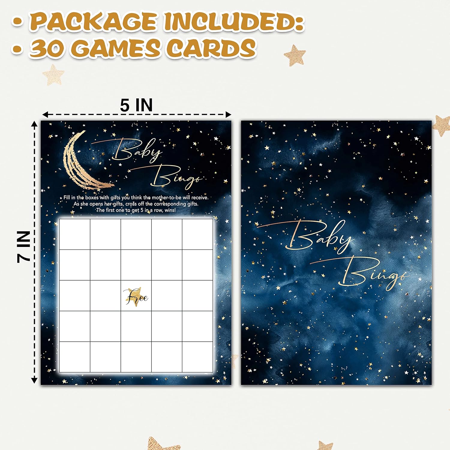 Over The Moon Baby Shower Game, Baby Shower Bingo Party Game, Twinkle Little Star Theme Gender Reveal Party Games, Baby Shower Party Activities & Decorations -30 Game Cards(09)