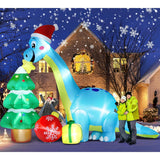 13.6 Ft Long Christmas Inflatable Decorations, Huge Xmas Inflatable Dragon Dinosaur With Trees Gift Hats Decors Built-In