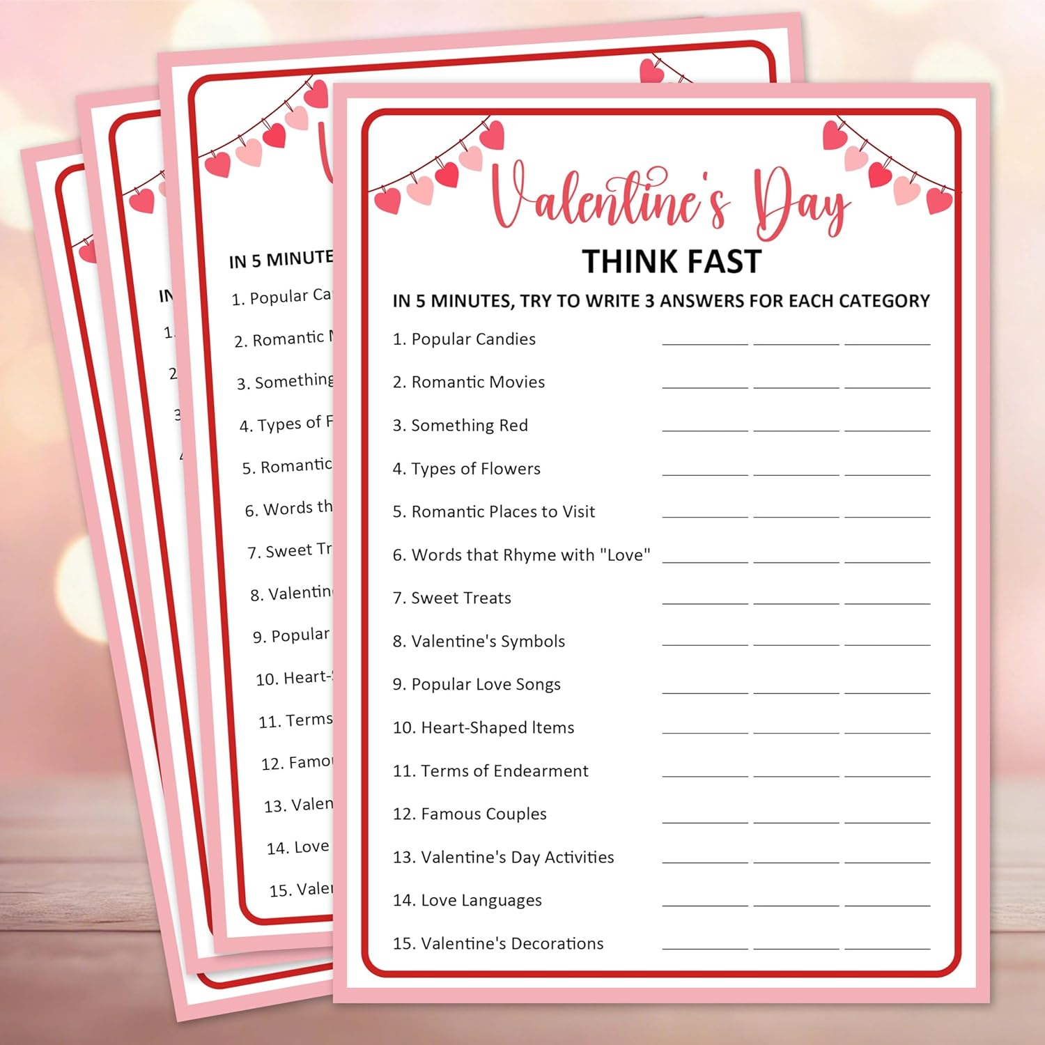 Valentines Think Fast Game Cards - Valentine'S Day Party Ice Breaker Game Party Favors - 25 Pcs Valentine'S Day Activity Group Card For Friends Family Colleague -A03