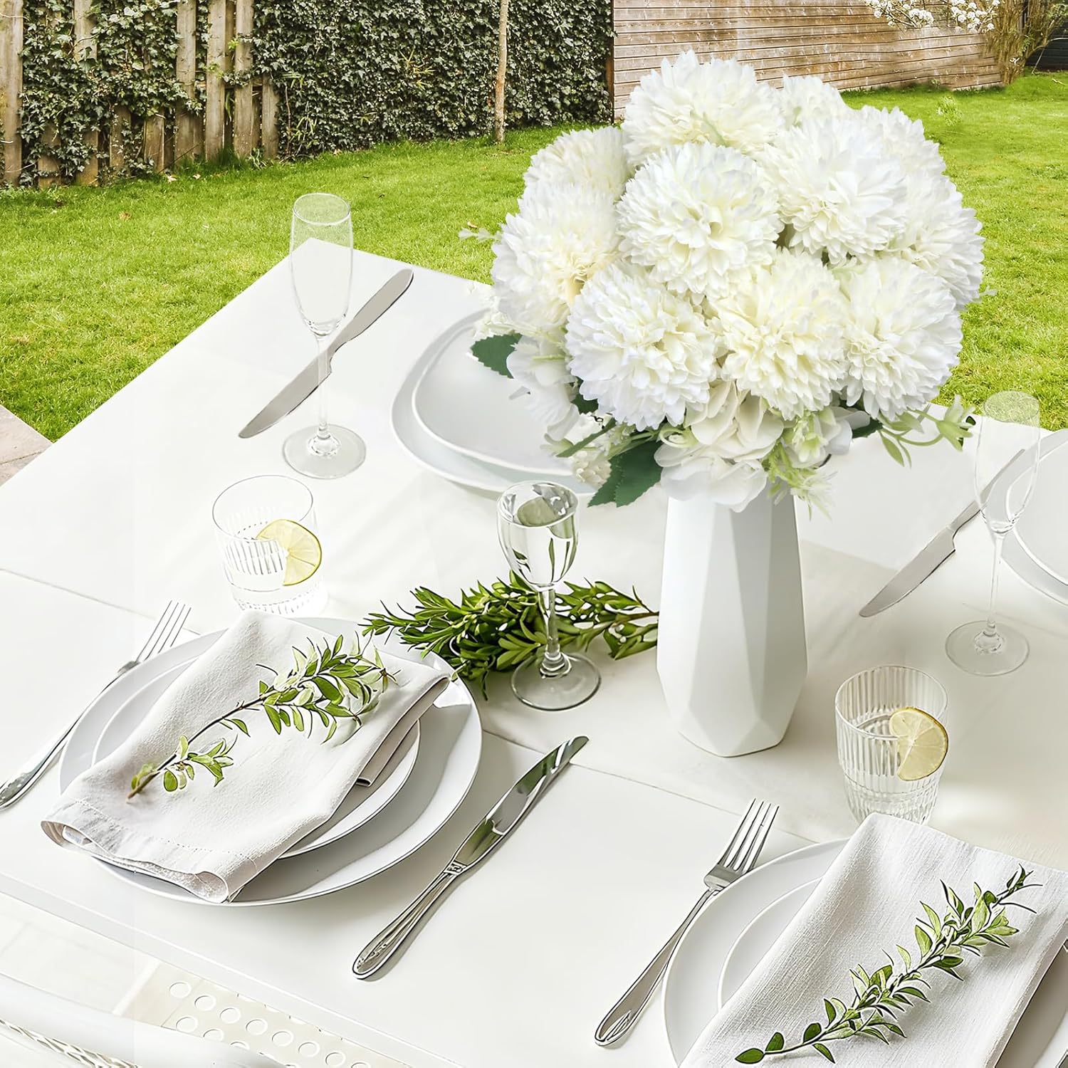 3 Bunches White Flowers Artificial Silk Ball Chrysanthemums Flower,Fake Flowers In Vase,Suitable For Home Decor,Weddings,Parties,Gardens,Restaurants. (White Ball Chrysanthemums)