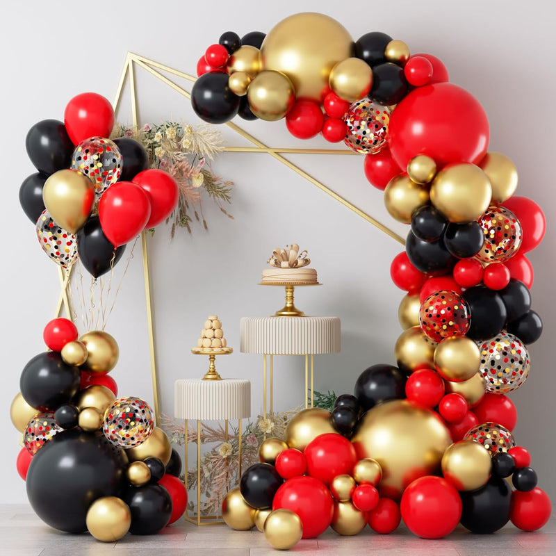 Red Black And Gold Balloons Garland Kit, 124Pcs Red Black Metallic Gol