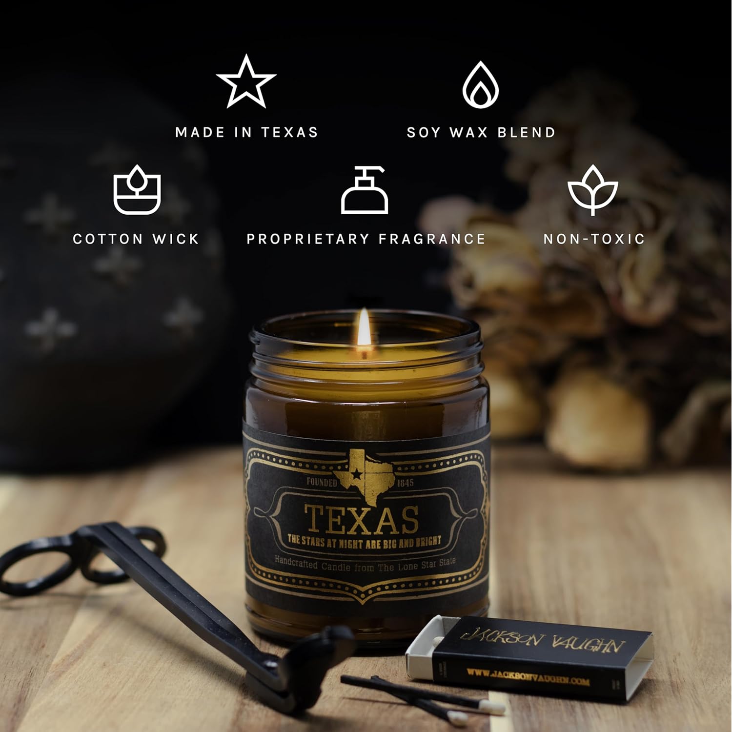 Scented Texas Candle, Dallas - Scents Of Fig, Leather, Bourbon - 9Oz Jar - 40 Hour Burn Time