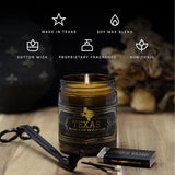 Scented Texas Candle, Dallas - Scents Of Fig, Leather, Bourbon - 9Oz Jar - 40 Hour Burn Time