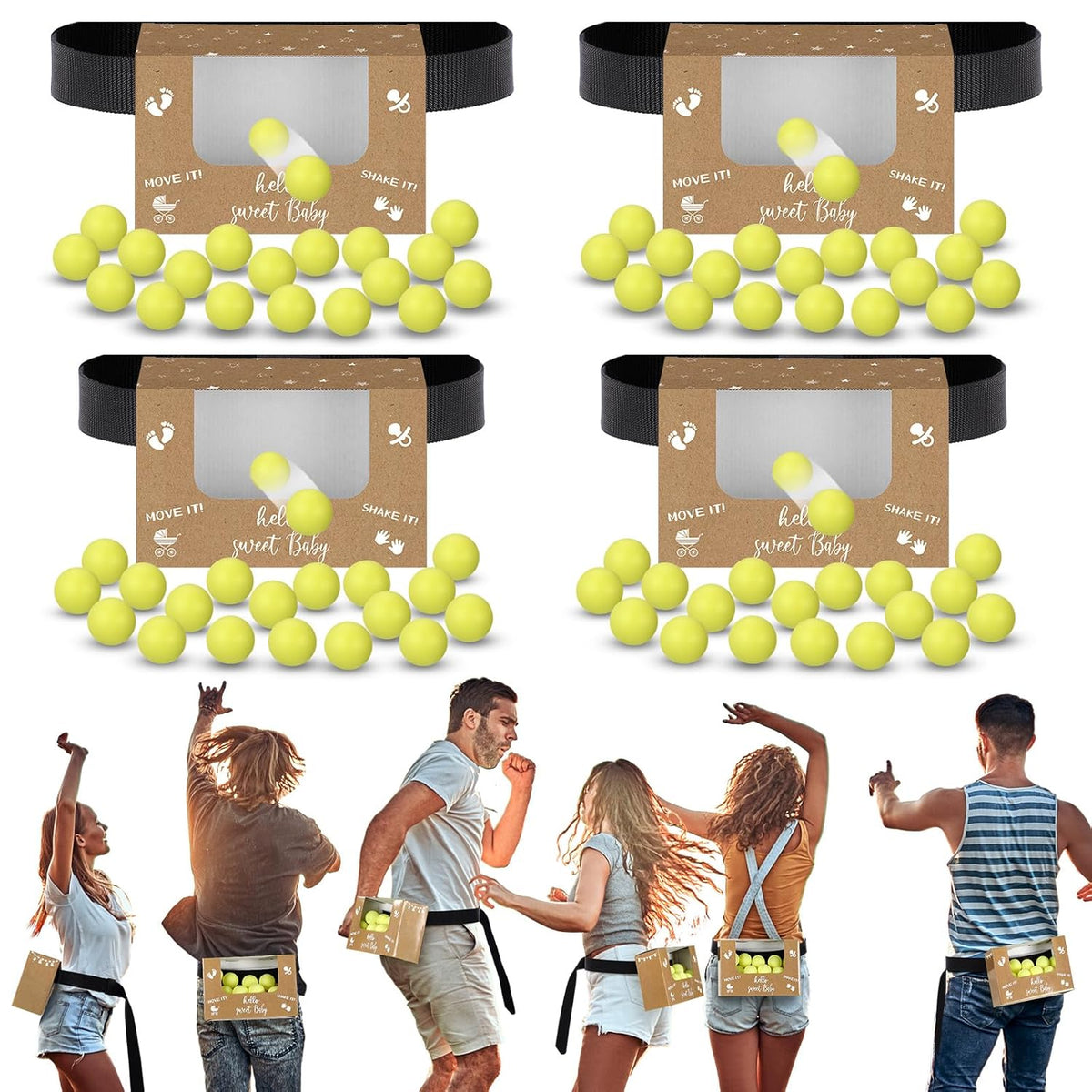 4 Sets Brown Kraft Paper Baby Shower Swing Shaking Balls Activity Set For Adult Novelty Twerk Includes 40 Balls, Ribbon & Cardboard Boxes Bridal Shower For Outdoors Indoors