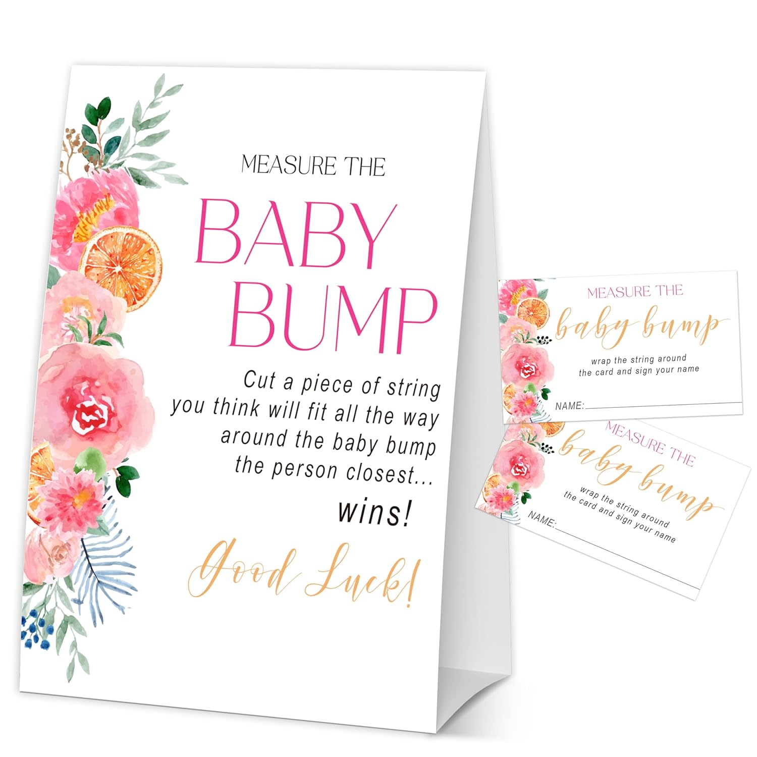 How Big Is Mommys Belly Game, Baby In Bloom Measure The Baby Bump Baby Shower Game, Pink Floral Lemon Baby Shower Party Decorations & Supplies-A09