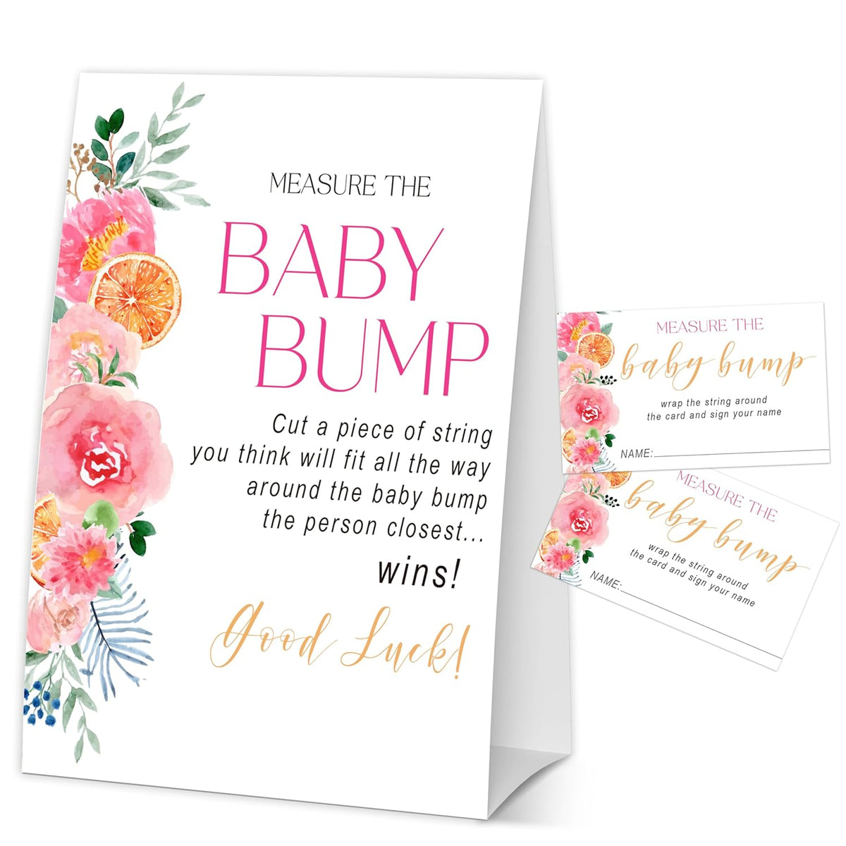 How Big Is Mommys Belly Game, Baby In Bloom Measure The Baby Bump Baby Shower Game, Pink Floral Lemon Baby Shower Party Decorations & Supplies-A09