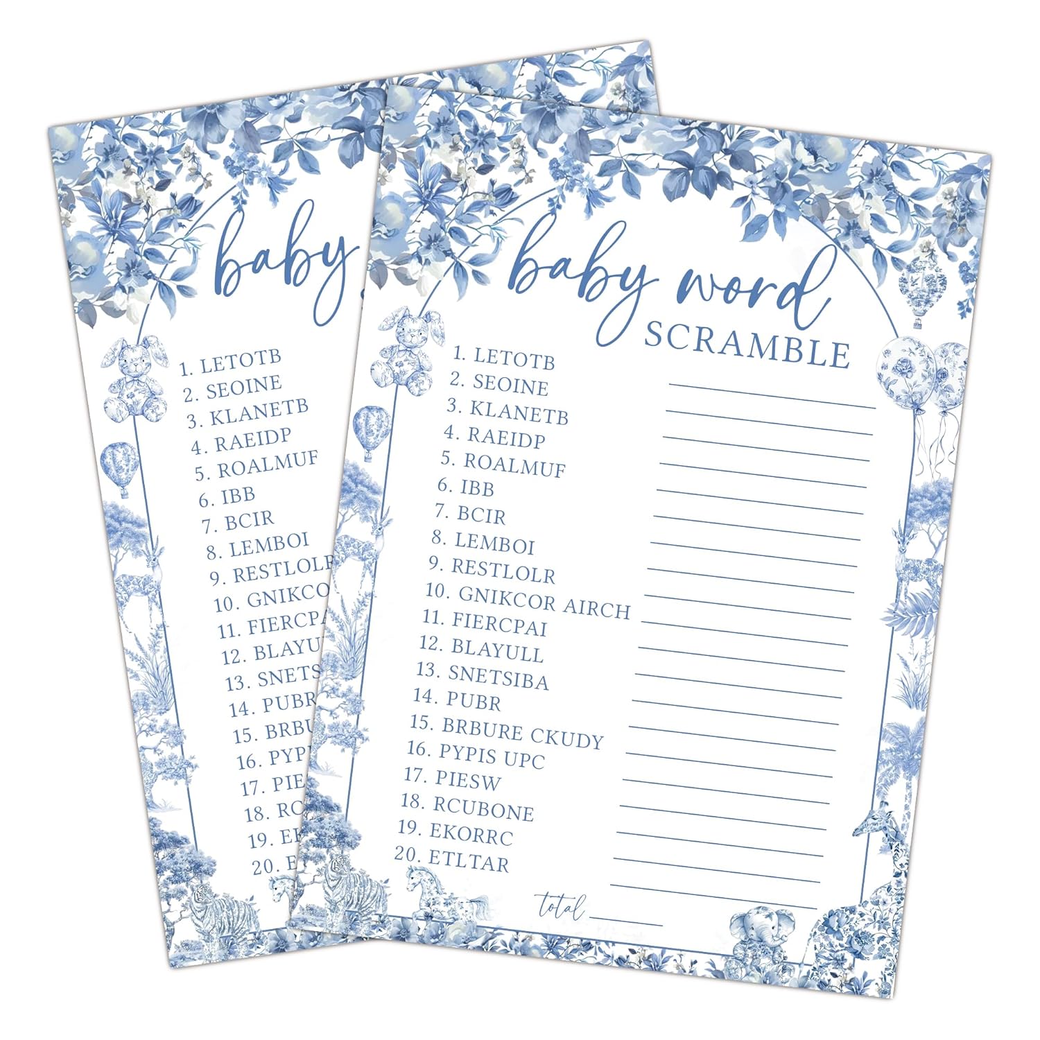 Baby Shower Word Scramble Game, 25 Blue Toile Word Scramble Game Cards, Gender Reveal Games, Fun Baby Shower Games Activity For Boy Or Girl, Gender Neutral Decorations Supplies-A15