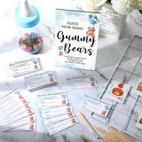 122 Pcs Baby Shower Games Guess How Many Bears 100 Guessing Cards 20 Pencils 1 Bottle 1 Wood Standing Sign For Baby Shower Games Gender Reveal Party Decoration(Blue)