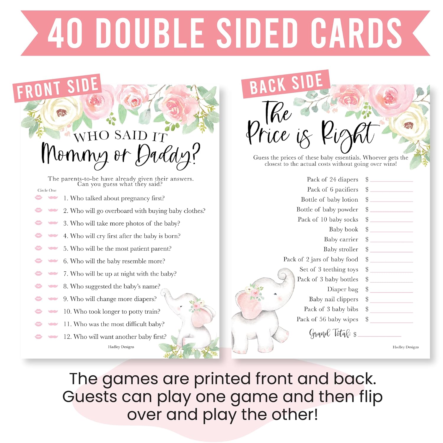40 Elephant Baby Shower Games For Girl-Baby Shower Bingo Game Girl, Guess Who Mommy Or Daddy Baby Shower Game, The Price Is Right Baby Shower Game, Funny Baby Shower Games Dad Jokes