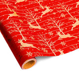 Red Christmas Wrapping Paper Roll - Red Reindeer Holographic Gift Wrap Luxury Metallic Foil Design For Festive Winter Holiday Season - 17In X 16.5Ft