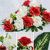 Artificial Cemetery Flowers, Memorial Rose Flowers Grave Decoration Flower Bouquets With Vase For Cemetery Graveyard Headstones Decor, Set Of 2 (Red&White)