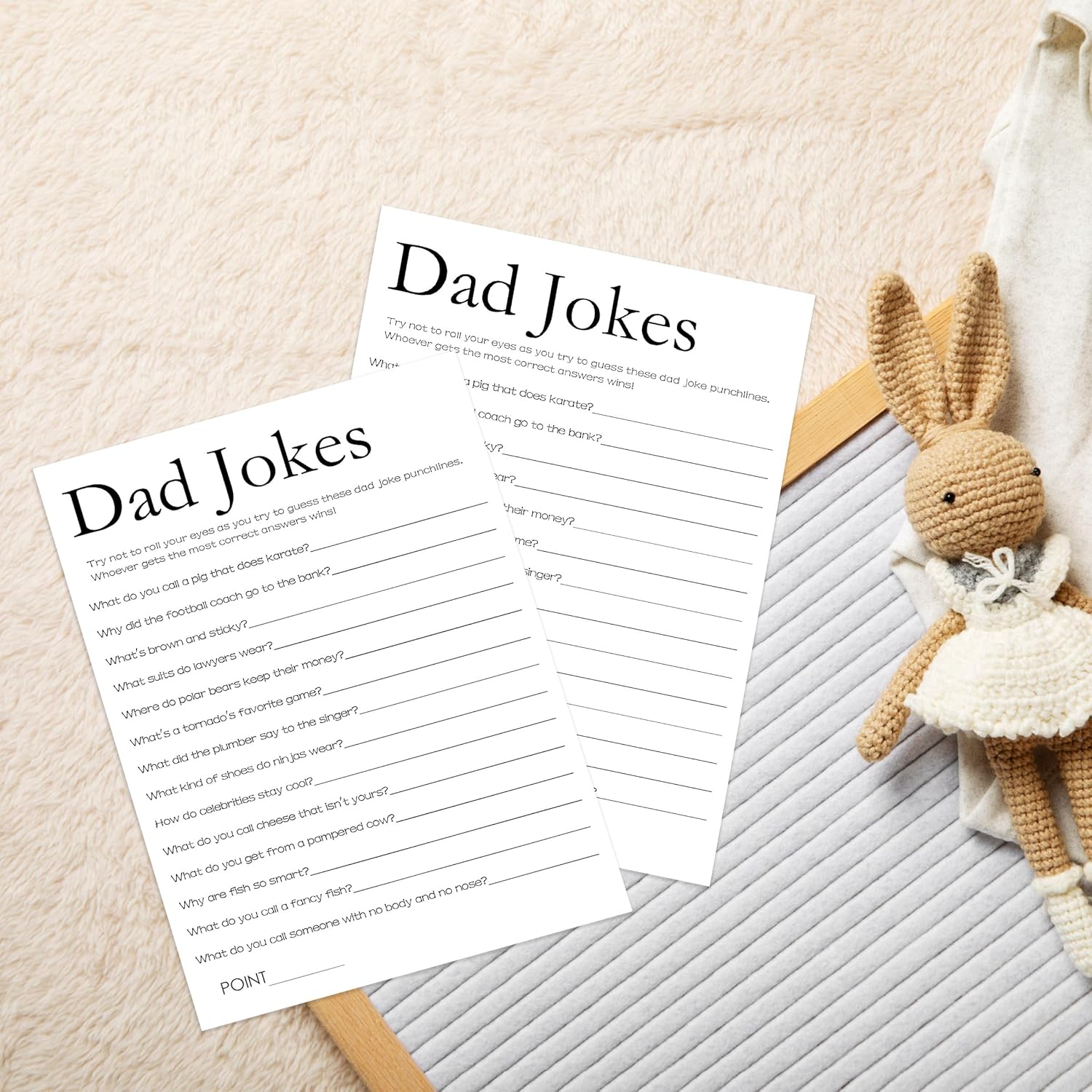 Minimalist Dad Jokes Game, Funny Dad Jokes And Riddles, Coed Baby Shower Game, Funny Baby Shower Games - Dj03