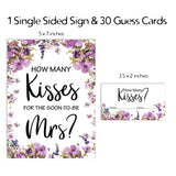 How Many Kisses For The Soon To Be Mrs Floral White Bridal Shower Game 1 Sign + 30 Cards