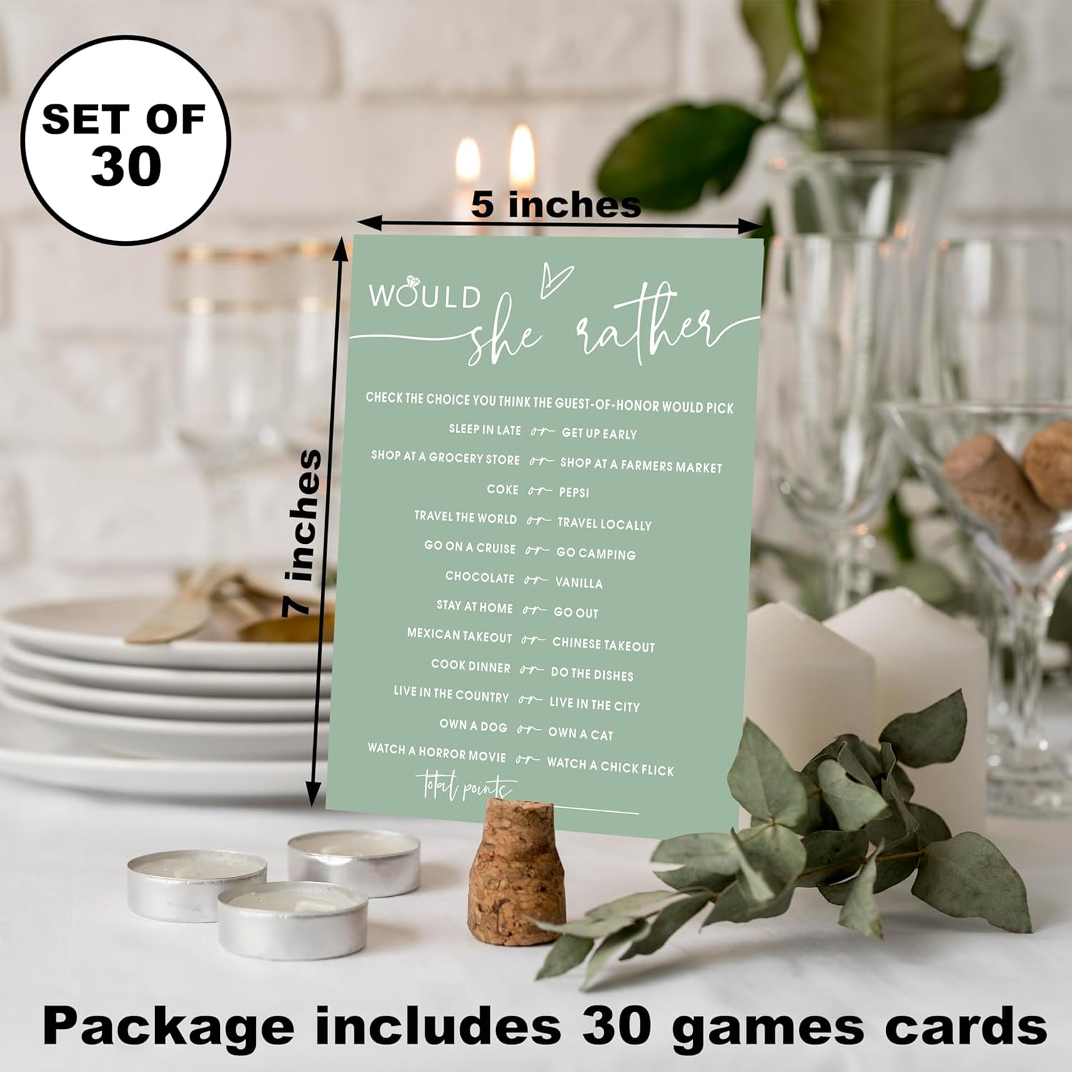 Would She Rather Bridal Shower Game, Sea Green Bridal Shower Games, 30 Elegant Wedding Game For Bachelorette Engagement Party Supplies - A09