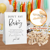 Don'T Say Baby Game Set, Don'T Say Baby Game For Baby Shower (One Sign With 50 Mini Clothespins), Minimalist Theme Baby Shower Decorations, Gender Reveal Game-Dsbb03