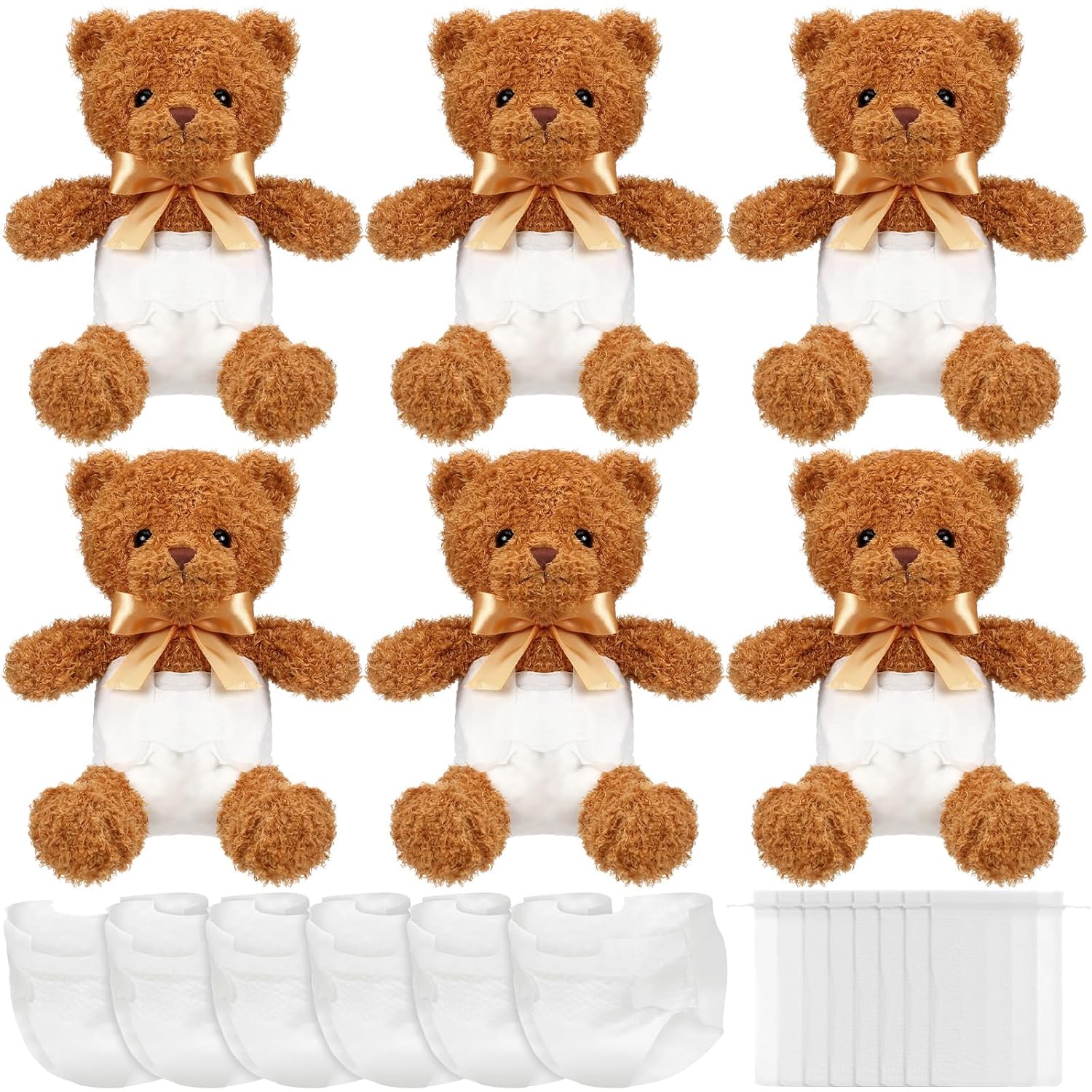 Bear Blindfolded Diaper Changing Baby Shower Games Baby Dolls Diapers For Bridal Shower Gender Reveal Games Prizes Gifts For Adults Boys Girls (Tan,6 Sets)