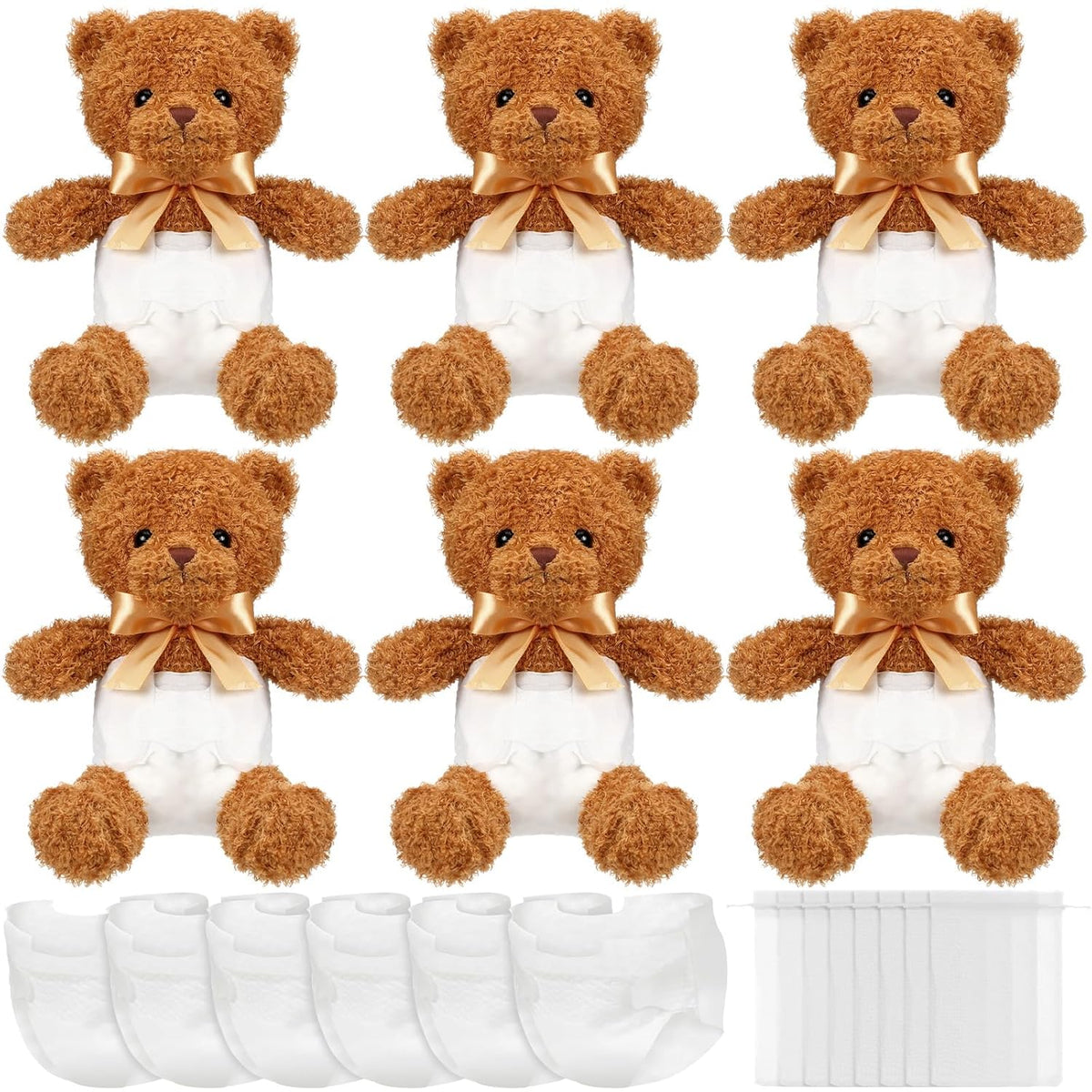Bear Blindfolded Diaper Changing Baby Shower Games Baby Dolls Diapers For Bridal Shower Gender Reveal Games Prizes Gifts For Adults Boys Girls (Tan,6 Sets)