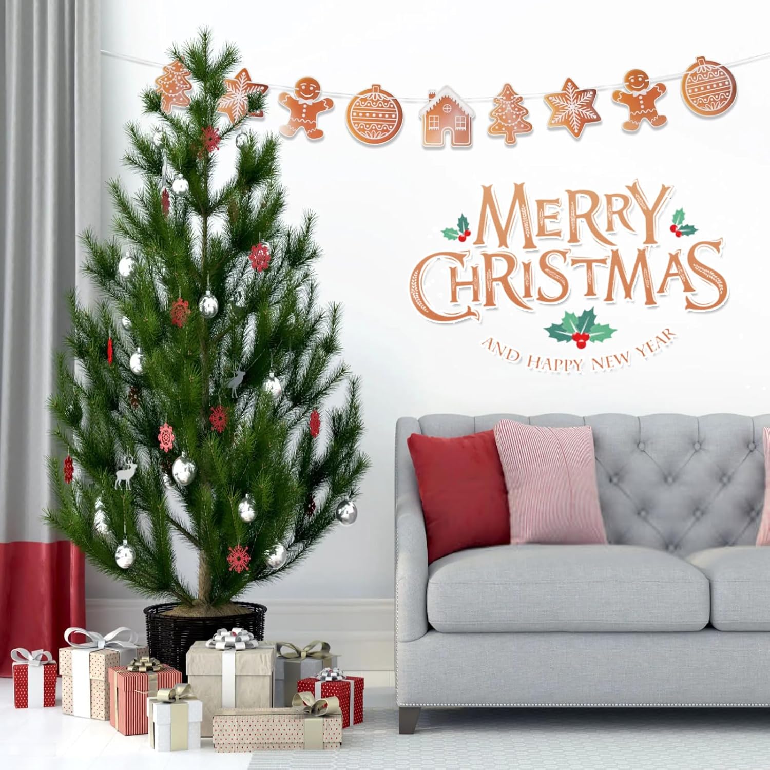 2 Pack Gingerbread Garland - Christmas Banner & Man Garland For Gingerbread Party Decor & Tree Decor