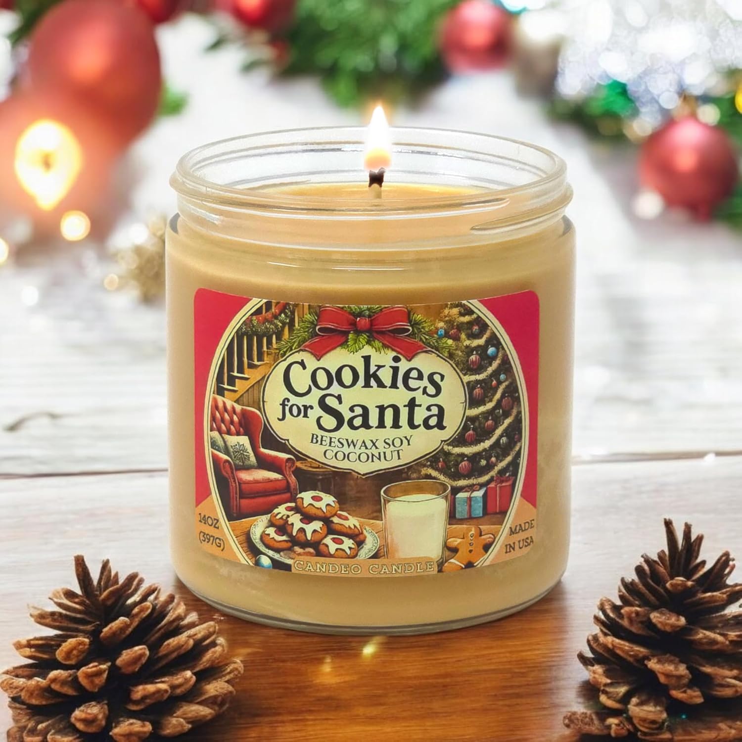 Cookies For Santa - 14 Oz Jar Candle - Made With Beeswax, Coconut And Soy - Handmade In The Usa - - Christmas