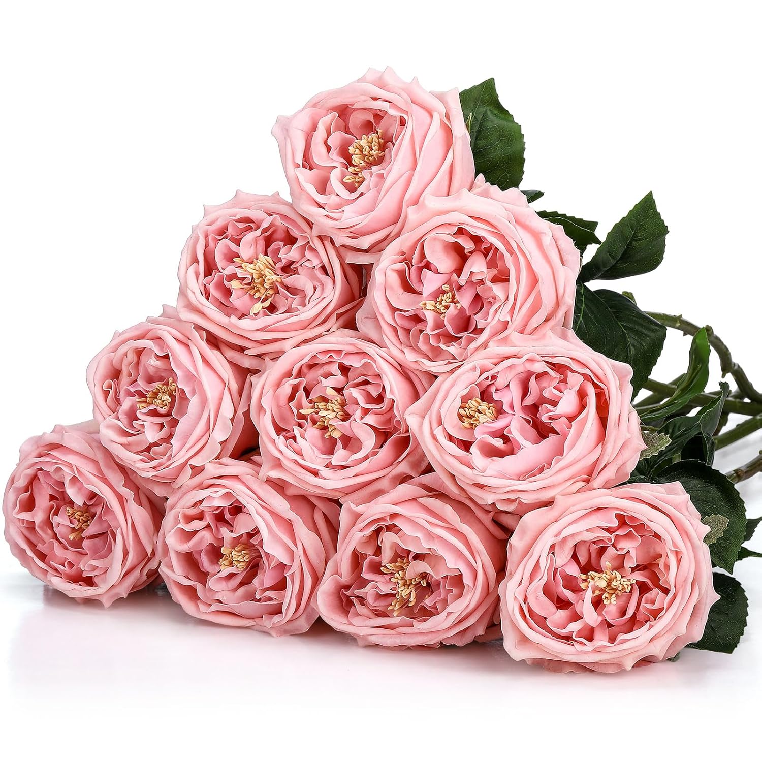 10Pcs Real Touch Peonies Artificial Flowers, Faux Austin Rose With Long Stem Look Real Fake Flower For Christmas Valentines Arrangement Wedding Party Home Kitchen Decor(Pink)