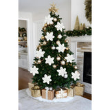 4Pcs White Faux Fur Poinsettia Artificial Flowers - 21.2" Long Stem Plush Poinsettias Christmas Tree Flowers With Glittering Sequins For Xmas Topper Wreath Garland Home Holiday Ornament Decor