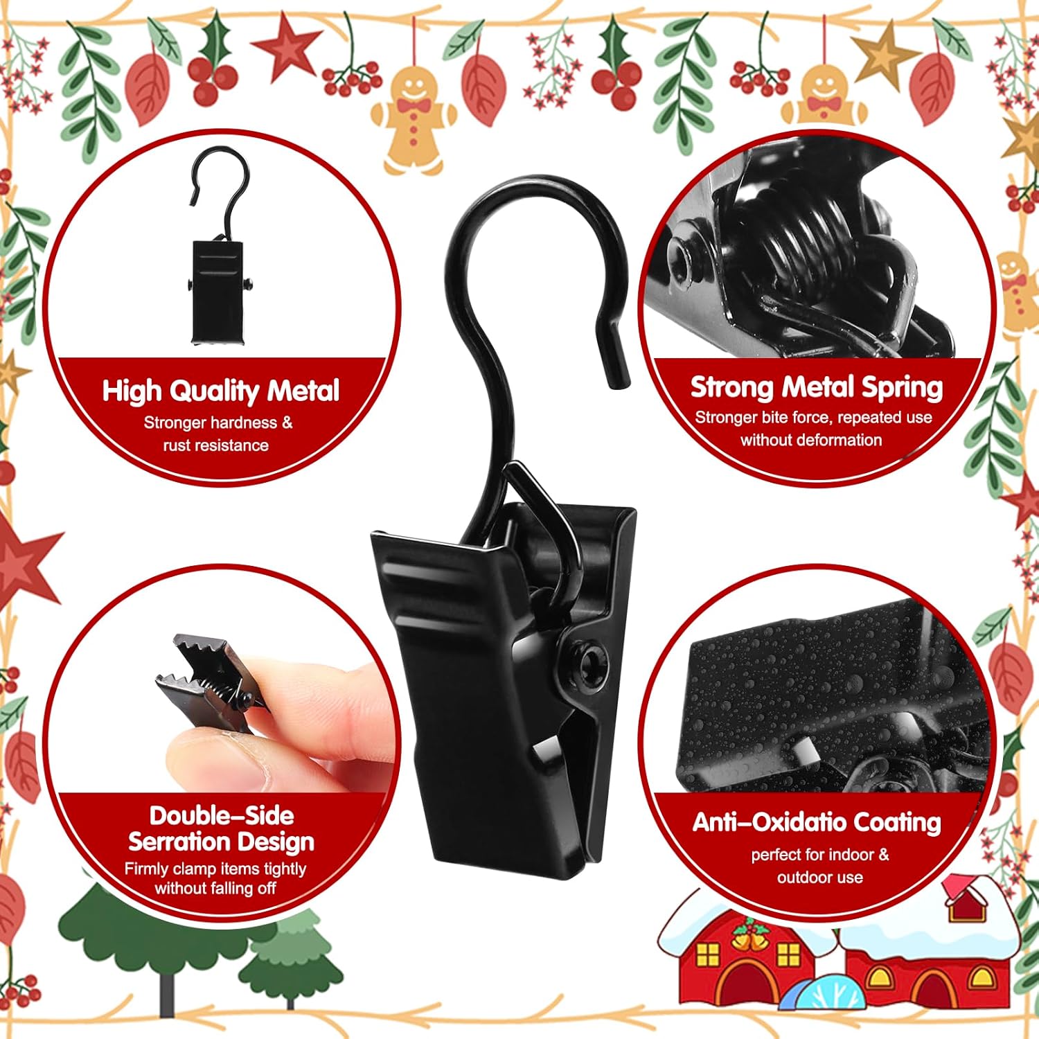 Christmas Light Clips Metal Roof String Light Hangers For Shingles Gutter Hooks Metal S Hooks Curtain Clips For Indoor Outdoor Christmas Holiday Party Decoration?50 Pack, Black?