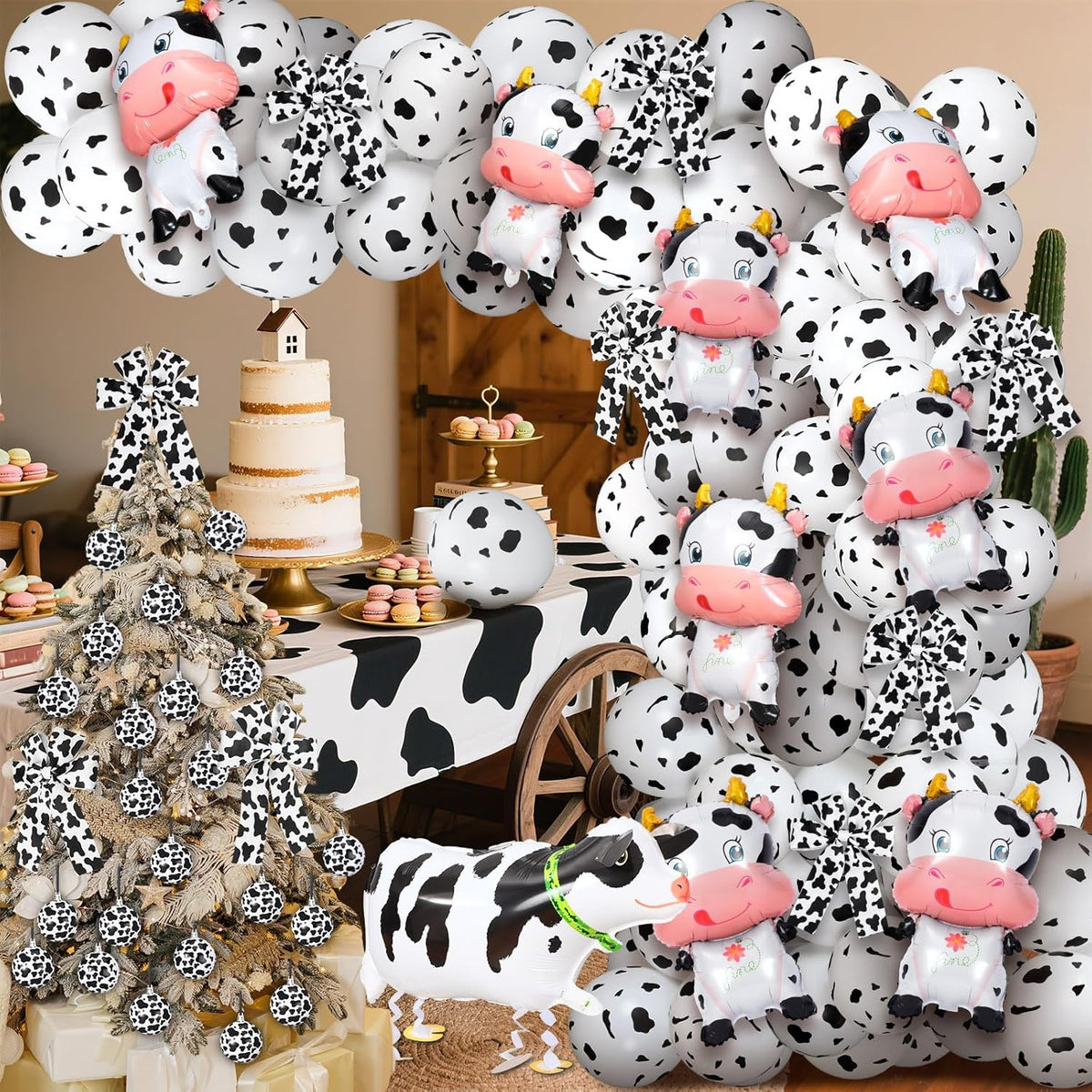 61 Pcs Cow Print Balloons Party Decoration Christmas Ball Ornaments Western Cow Balloons Theme Decorations For Farm Animal Themed Baby Shower Birthday Party Supplies Diy Craft Christmas Tree