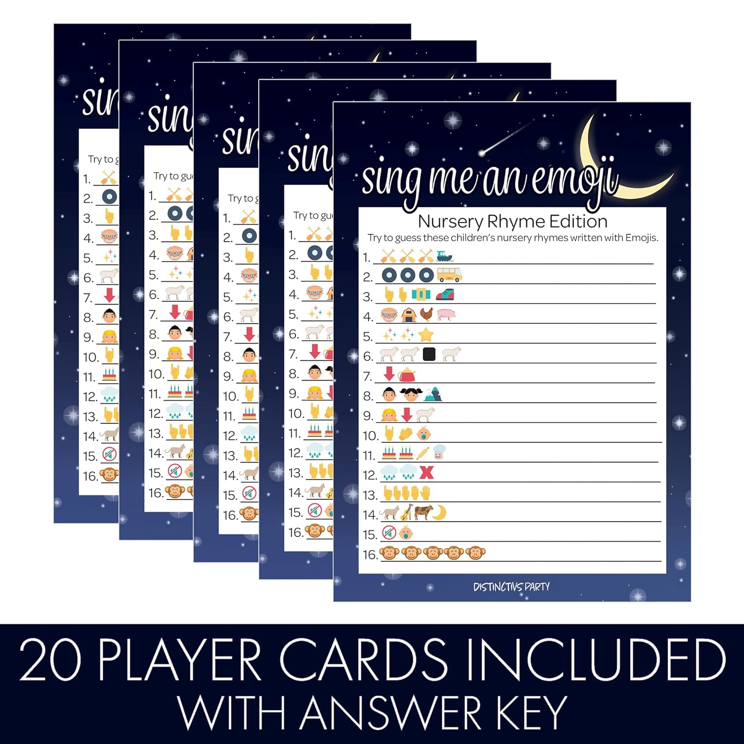 Over The Moon Baby Shower Games, Emoji Game Cards - Twinkle Twinkle Little Star Baby Shower - 20 Count